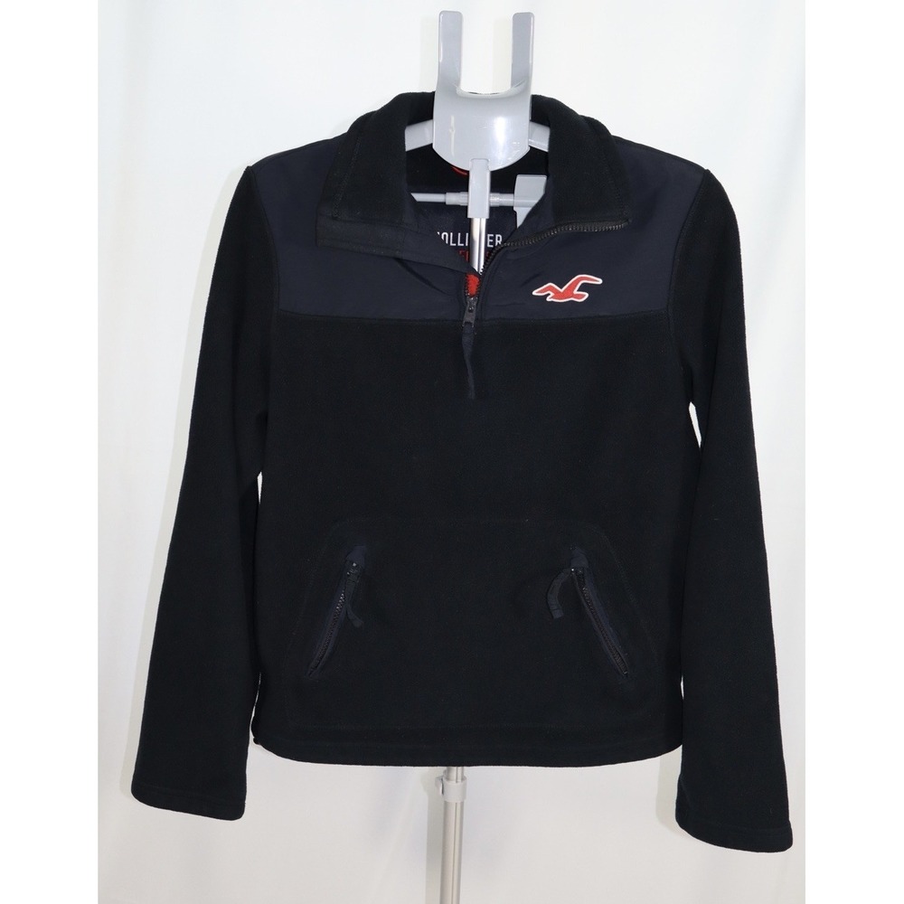 Hollister California Mens Small Black Fleece Quarter Zip Pullover Jacket Navy